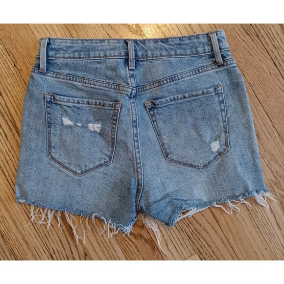 High Rise Secret Slim Pockets Women's Size 0 Ripped Patchwork Short Denim Shorts - Picture 3 of 5